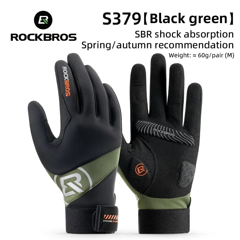 ROCKBROS Long Finger Cycling Gloves Spring Autumn Gloves Non-slip Shock-absorbing Touch Screen Reflective MTB Road Bike Glove