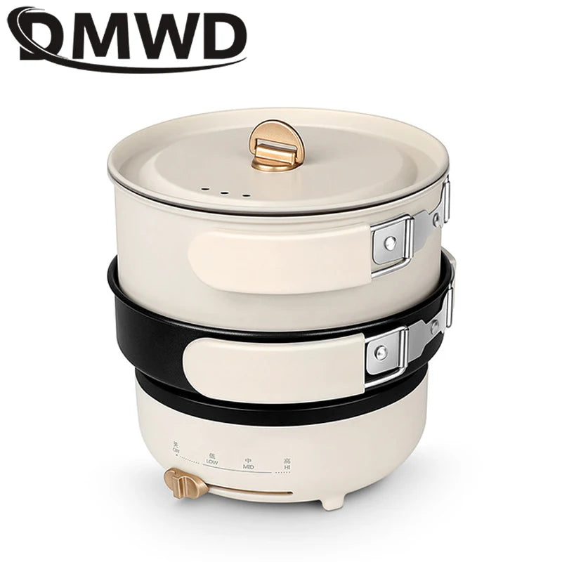 DMWD 220V Multifunction Electric Hot Pot with Folding Handle Mini Portable Travel Induction Cookers Split Type Cooking Pot 1.2L