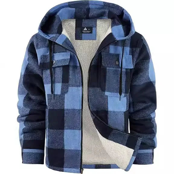 Men's Winter Warm Classic Plaid Jacket Fleece Lined Thermal Coat Hooded Thick Casual Outerwear For Male Plus Size M-5XL