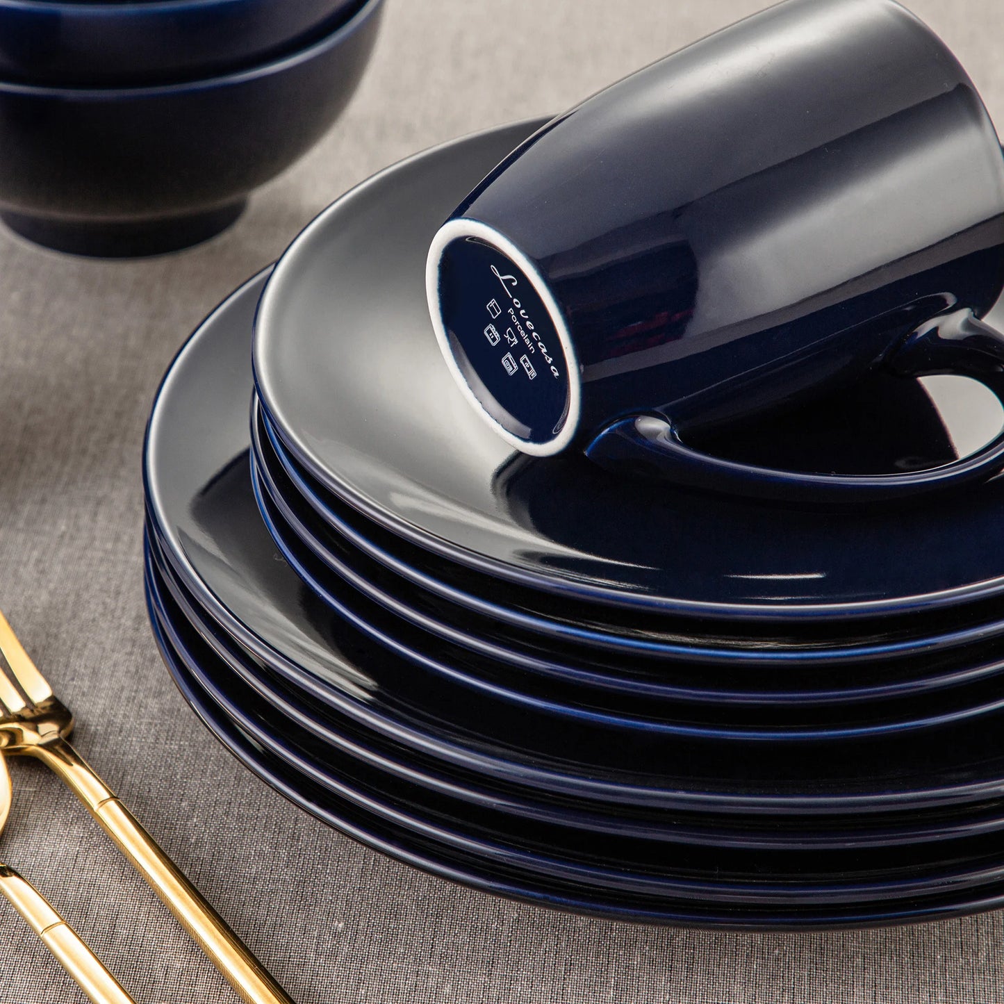 LOVECASA DS 16/32/48-Piece Dark Blue Ceramic Porcelain Dinnerware Dinner Set with Dinner Plate,Dessert Plate,Bowl,Mug Set